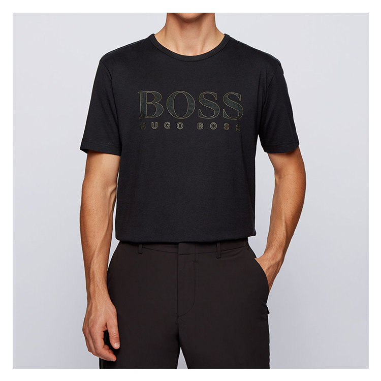 波士 21年春夏 logo 男性 黑色 男士短袖t恤 50448702 001【正品 价格