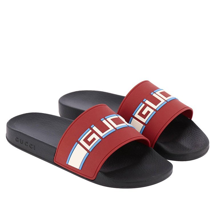 gucci/古驰 18年秋冬 gucci条纹橡胶拖鞋 男性 红色 男士凉拖 522884