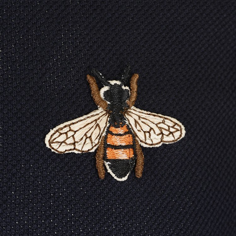 gucci/古驰 20年秋冬 蜜蜂图案纯棉polo衫 男性 条纹 胸标 蓝色 男士