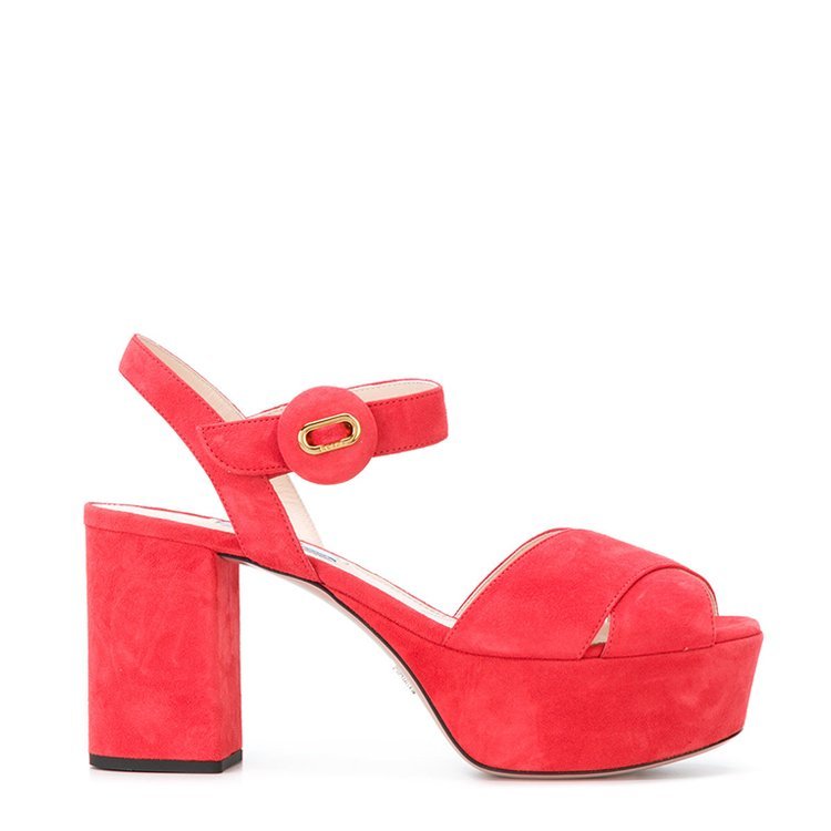 普拉达/prada 18年春夏 女士 粗跟 防水台 红色 坡