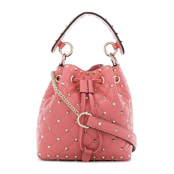华伦天奴/valentino 18年秋冬 铆钉 水桶包 女包 女性 粉色 斜挎包 pw