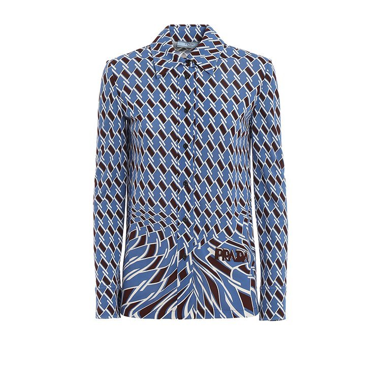 prada/普拉达 19年春夏 翻领 女性 花纹 复古 女士长袖衬衫 39488.