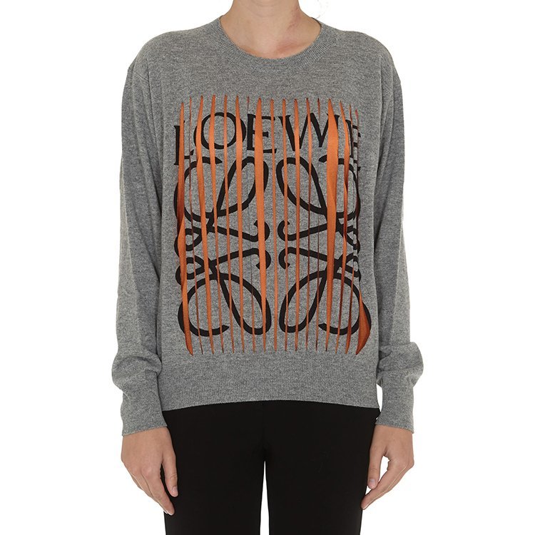 loewe/罗意威 18年秋冬 女性 圆领 logo 羊绒 灰色 女士针织衫/毛衣 d