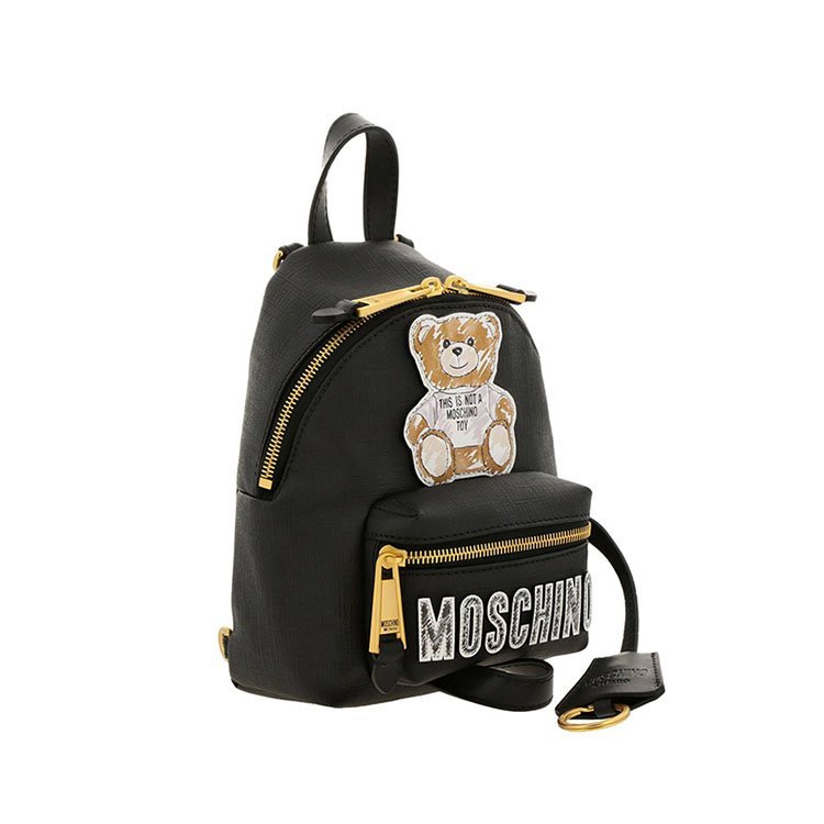 moschino/莫斯奇诺 19年春夏 书包 女性 小熊 logo 黑色 双肩包 7637