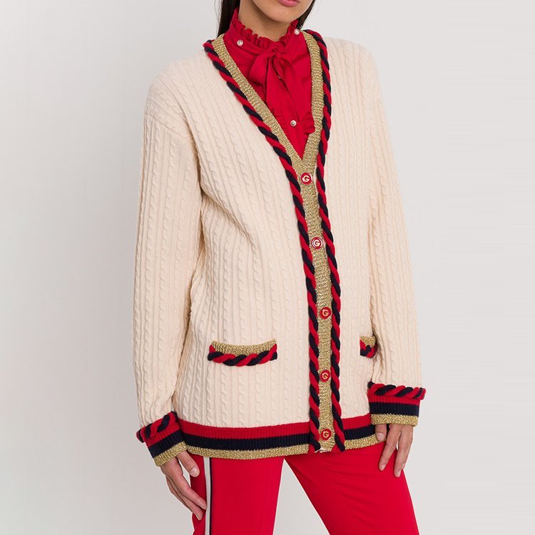 gucci/古驰 18年秋冬 女性 条纹 v领 米色 女士大衣 526698x9w629019