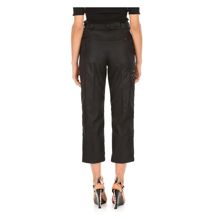 prada/普拉达 19年秋冬 女性 logo 直筒裤 黑色 女士西裤 22h775 i18