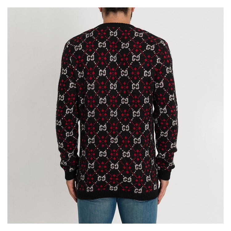 gucci/古驰 18年秋冬 男性 v领 logo菱格纹 男士针织衫/毛衣 536631x9