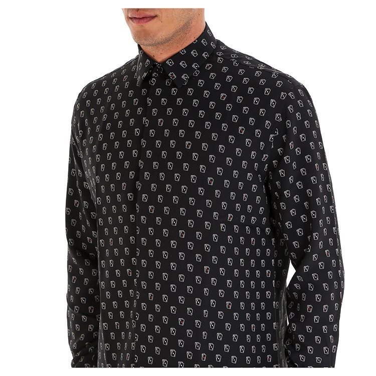 laurent paris 18年秋冬 男性 ysl 印花 宽松 黑色 男士长袖衬衫
