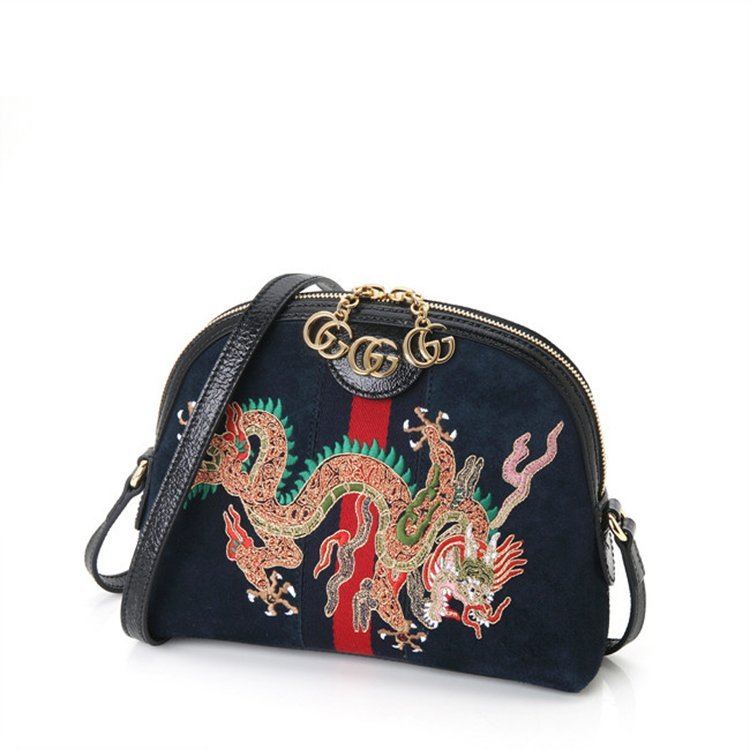 gucci/古驰 18年春夏 gg logo 经典红绿条纹 贝壳包 女性 龙刺绣 中国