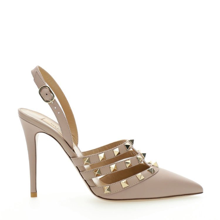 valentino/华伦天奴 19年春夏 铆钉 女性 细跟 尖头 黑色 高跟凉鞋