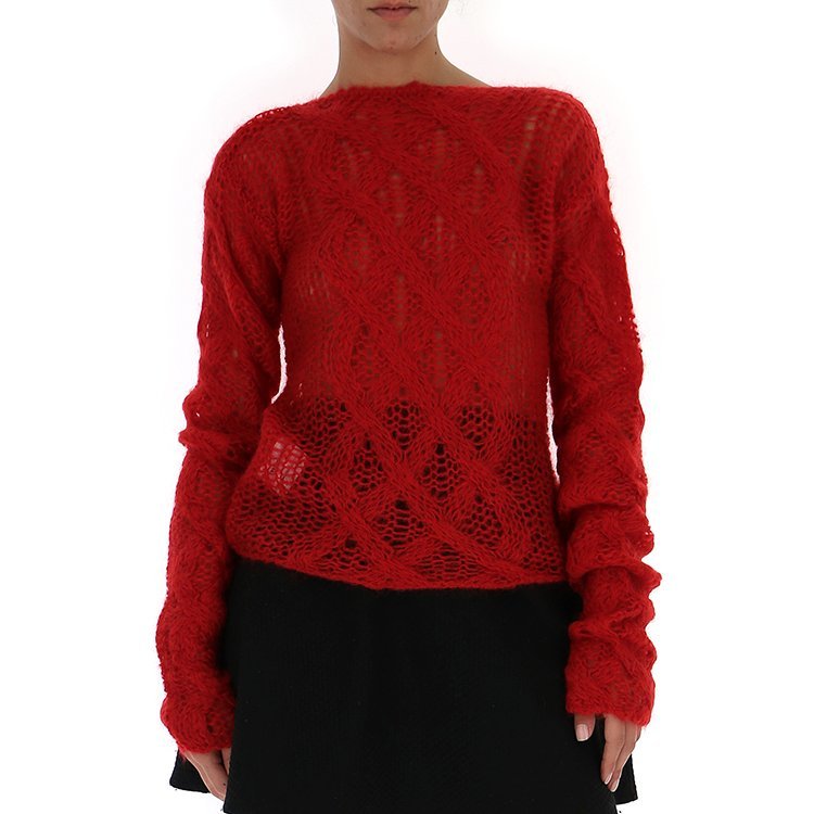缪缪/miu miu 18年秋冬 套头 女性 菱格 镂空 红色 女士针织衫/毛衣