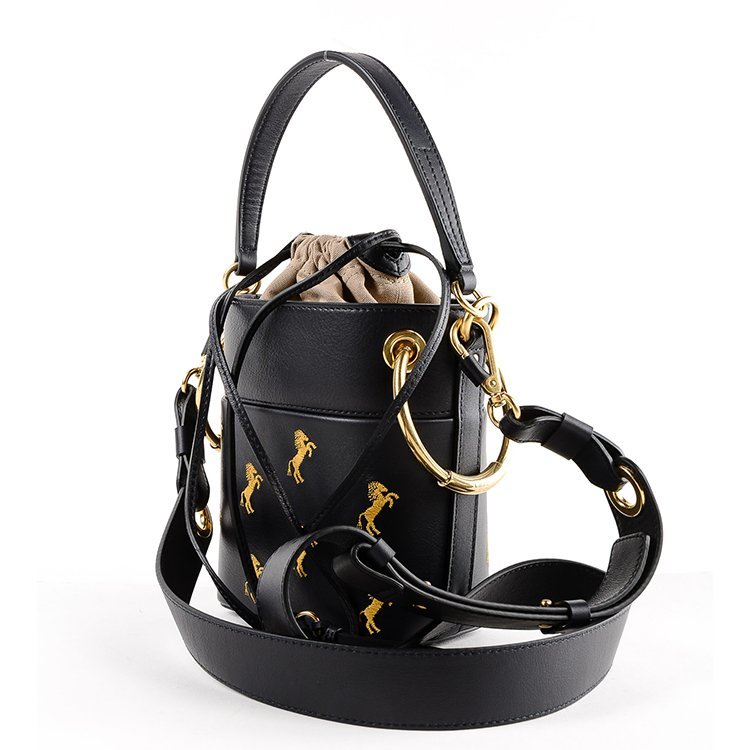 克洛伊/chloe 18年秋冬 水桶包 印花 女包 女性 蓝黑色 单肩包 chc18