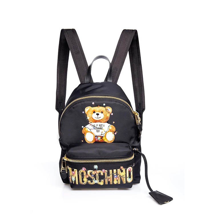 moschino/莫斯奇诺 19年春夏 logo 小熊 女包 女性 书包 背包 黑色