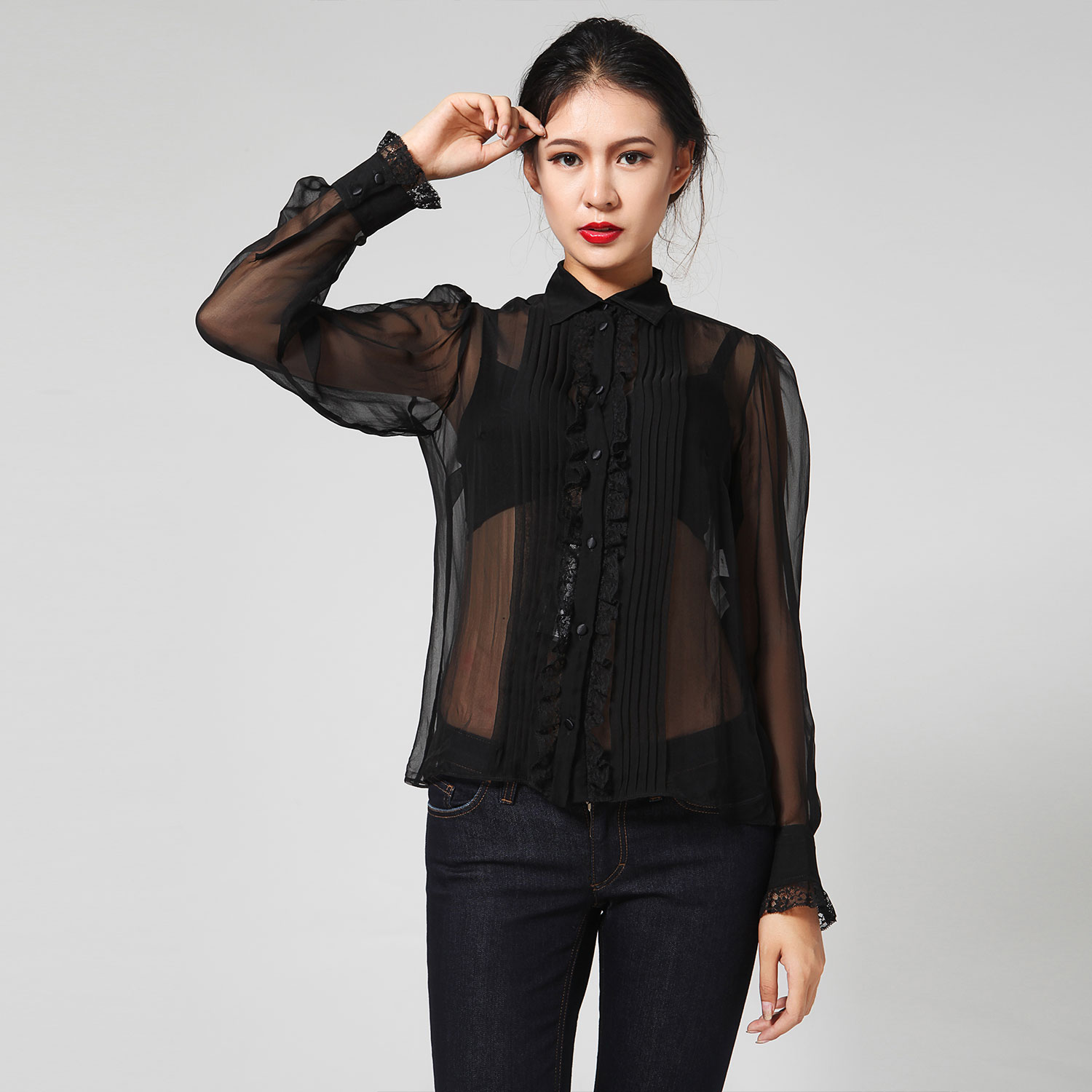 dolce&gabbana/杜嘉班纳女士黑色桑蚕丝休闲衬衫 42